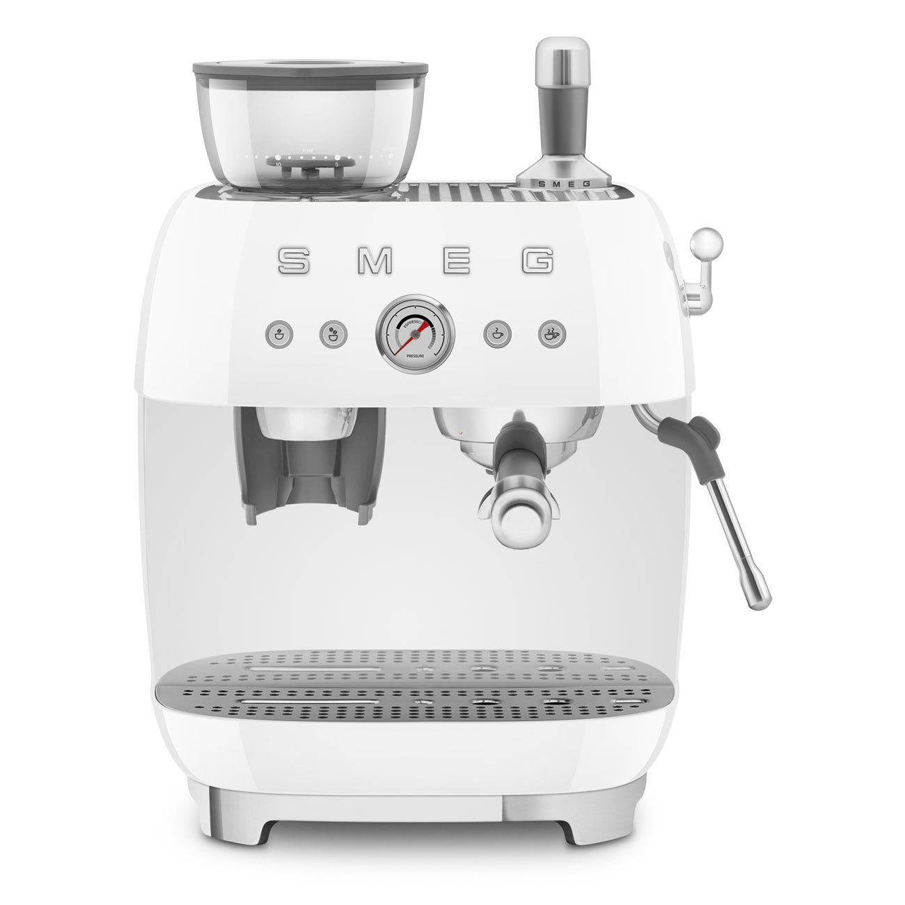 Espressomaschine mit Mahlwerk EGF03WHEU Weiß - Smeg Point  - Online Handel